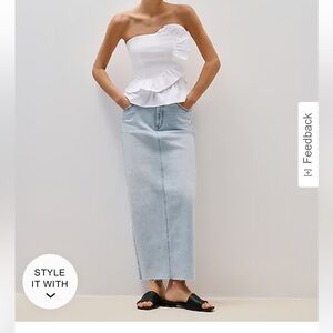 Express high waited raw hem back slit maxi denim skirt